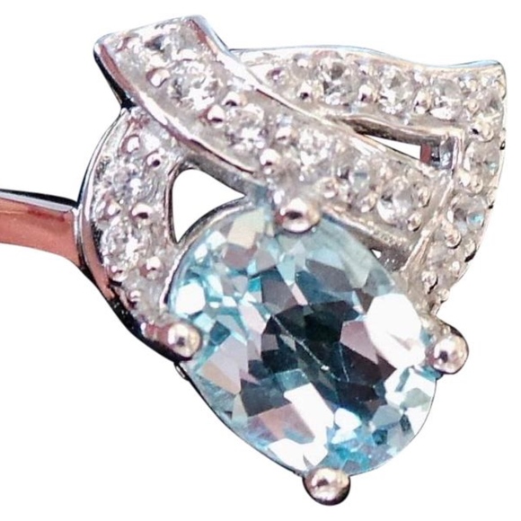 *LOW START* Genuine Sky Blue 1.54ct Topaz & White Zircon 925 Sterling Ring 9 - Picture 2 of 4